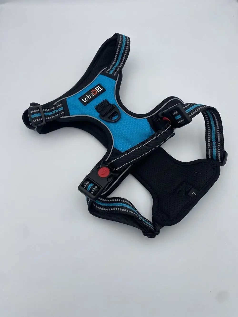 tobeRI Blue/Black Mesh Adjustable Soft Vest Dog Harness, Size L
